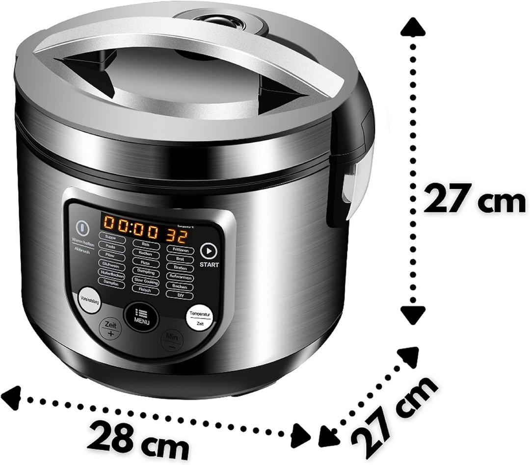 18in1 Multikocher Schongarer | 900 Watt | 5 Liter | Reiskocher | Dampfgarer | Speisewärmer | Sautier