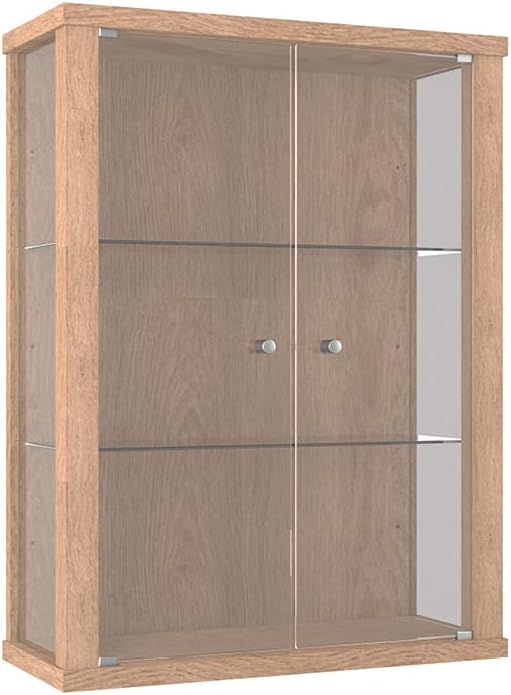 K-Möbel Hängevitrine Glas in Winchester Eiche (80x60x25 cm) mit 2 höhenverstellbaren Glasböden - Mod