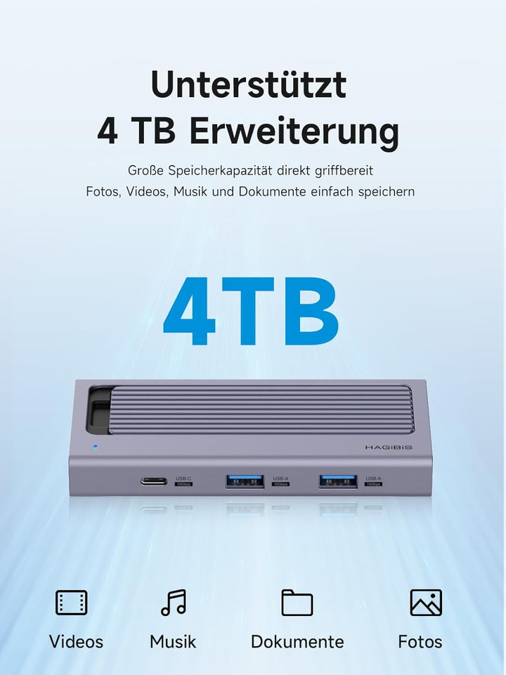 Hagibis USB-C-Hub mit M.2-SSD-Gehäuse, magnetische Abdeckung, einfache Demontage, externes Festplatt