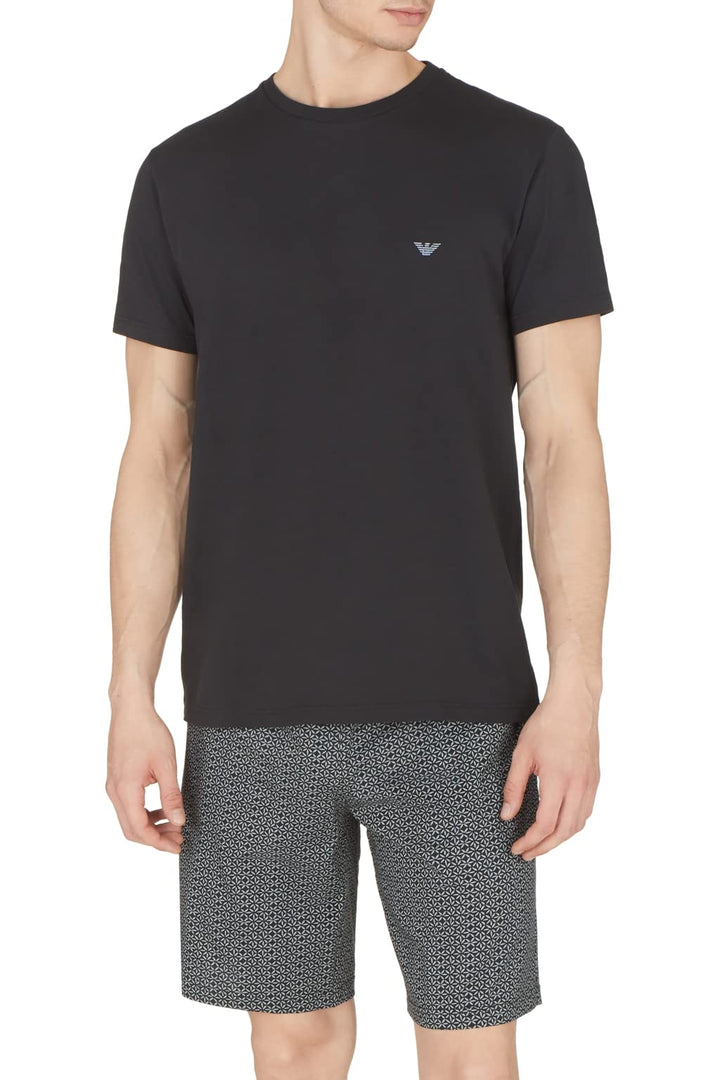 Emporio Armani Herren T-Shirt and Bermuda Short Pyjama Set Pajamas, Flowers/Black