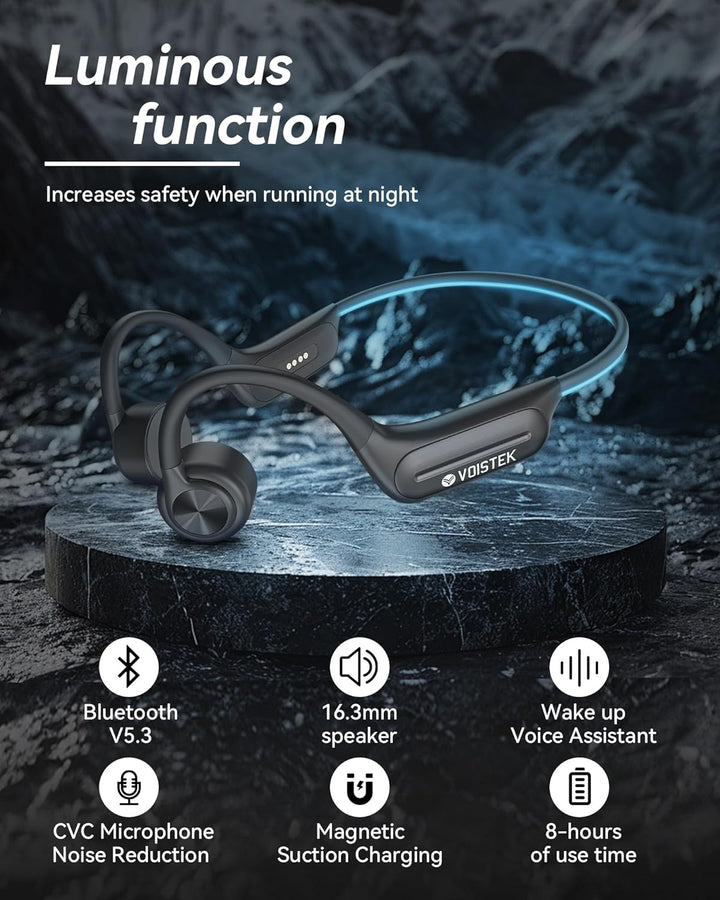 Voistek Knochenschall Kopfhörer,Bluetooth Open Ear Sportkopfhörer Kabellos mit IPX8 Wasserdichtigkei