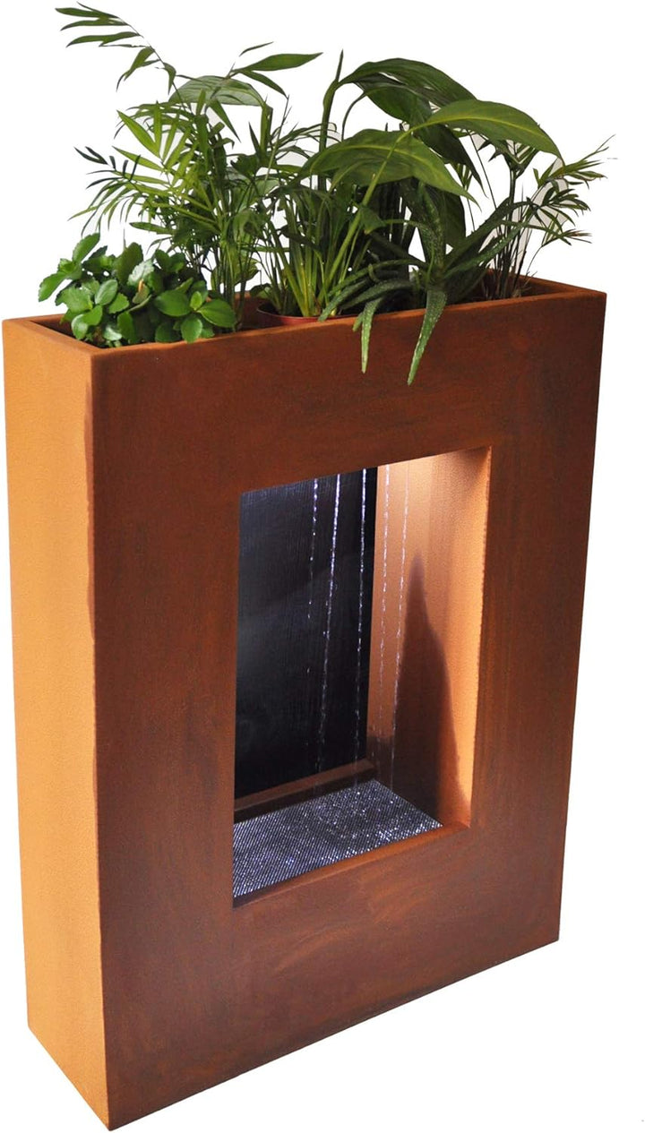 KÖHKO® Wasservorhang-Brunnen bepflanzbar mit LED-Beleuchtung Höhe 80 cm aus Cortenstahl mit Edelstah