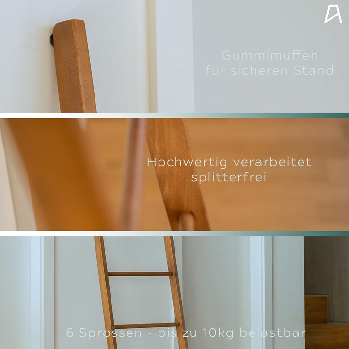 Staboos 3er Set Handtuchhalter Massivholz Buche, Holzleiter nussbaum | Stabil bis 10 kg, splitterfre