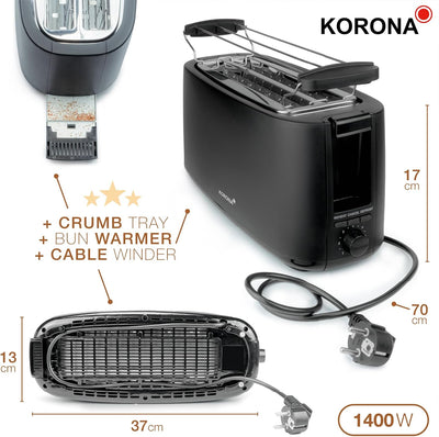 Korona 21060 Toaster 4 Scheiben | Langschlitz | einstellbarer Röstgrad | Auftauen | Rösten | Aufwärm