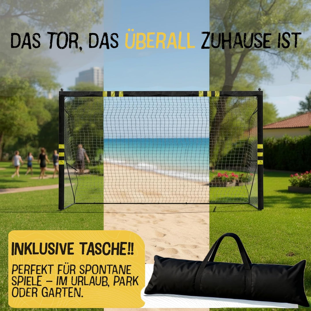 FRIEDO Pop-up Fussballtor Kinder inkl Tragetasche I 120x90cm-150x240cm I EN71 & CE-geprüft I Rostfre
