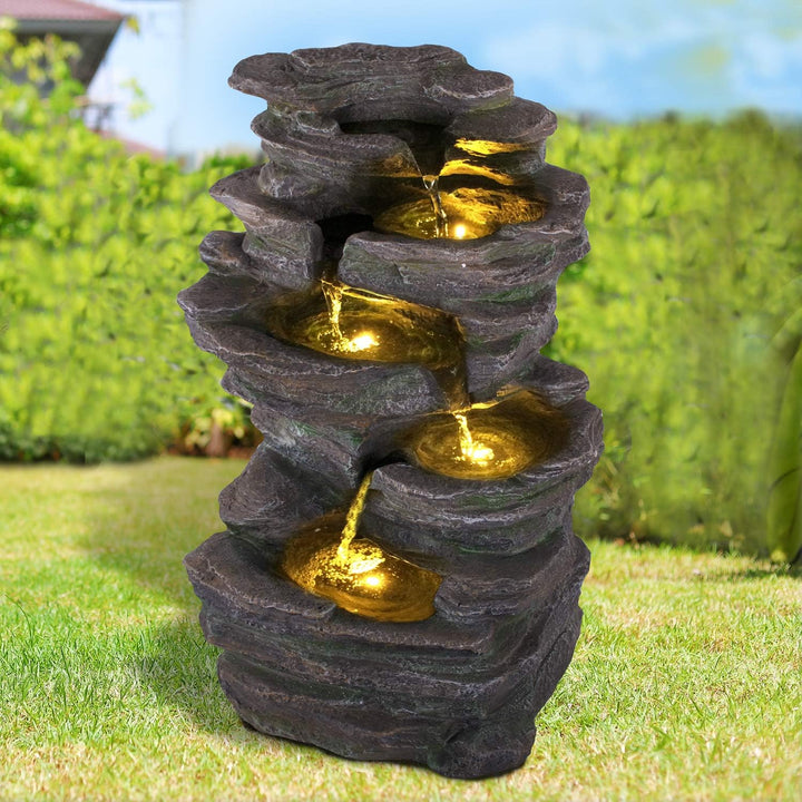 Gartenbrunnen Brunnen Zierbrunnen Zimmerbrunnen Springbrunnen Brunnen mit LED-Licht 230V Wasserfall