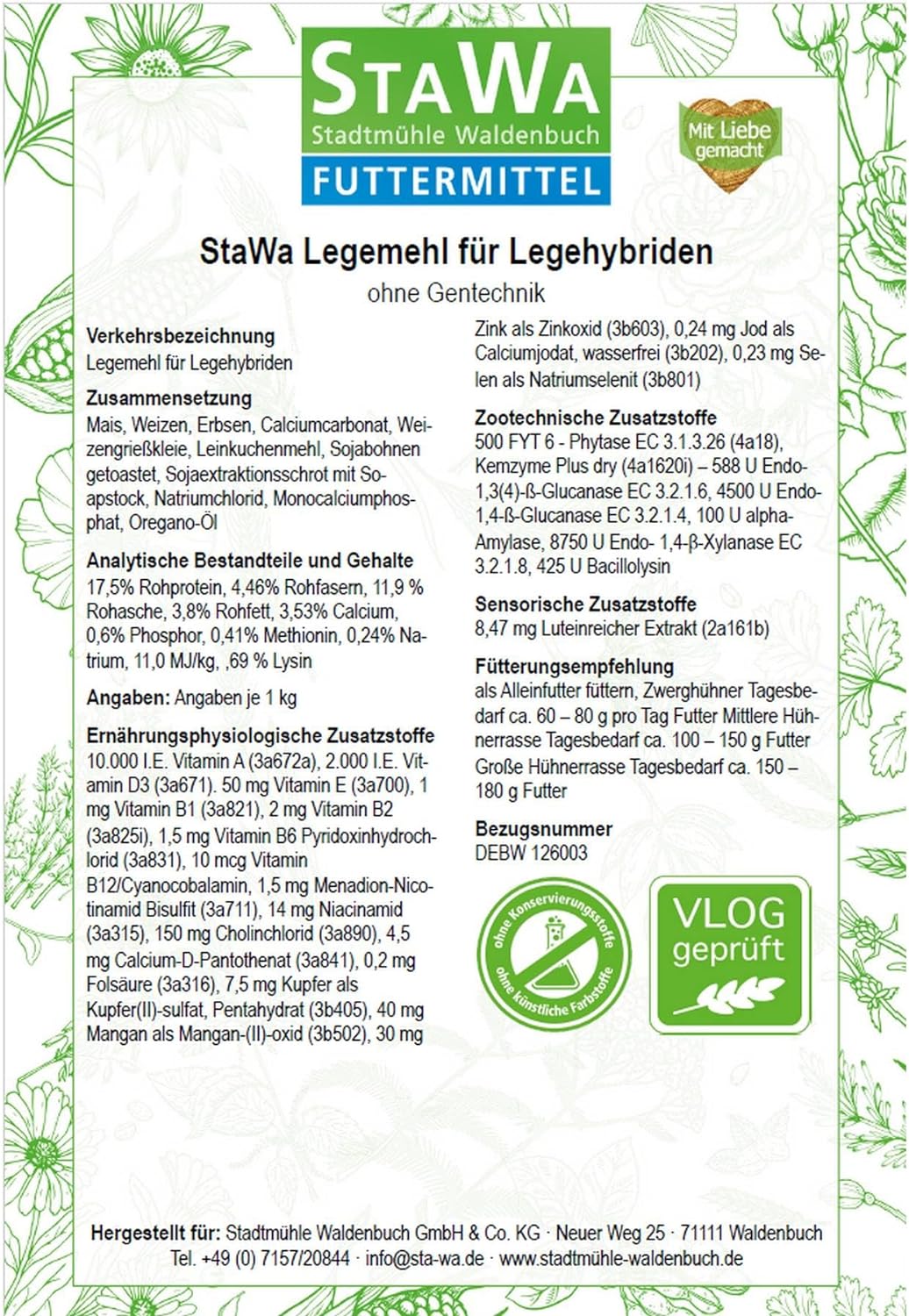 STAWA Legemehl für Legehybriden, Alleinfutter für Hybridhennen, ausgewogene Rezeptur für Vielleger H