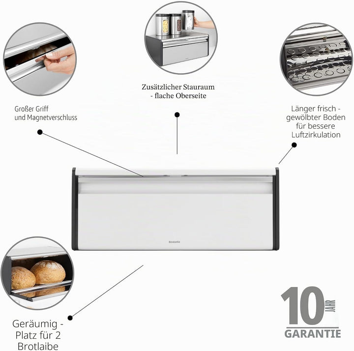 Brabantia Klappbrotkasten - Grosse Aufbewahrungsbox für Brot, Bagels, Brötchen - Platzsparendes Desi