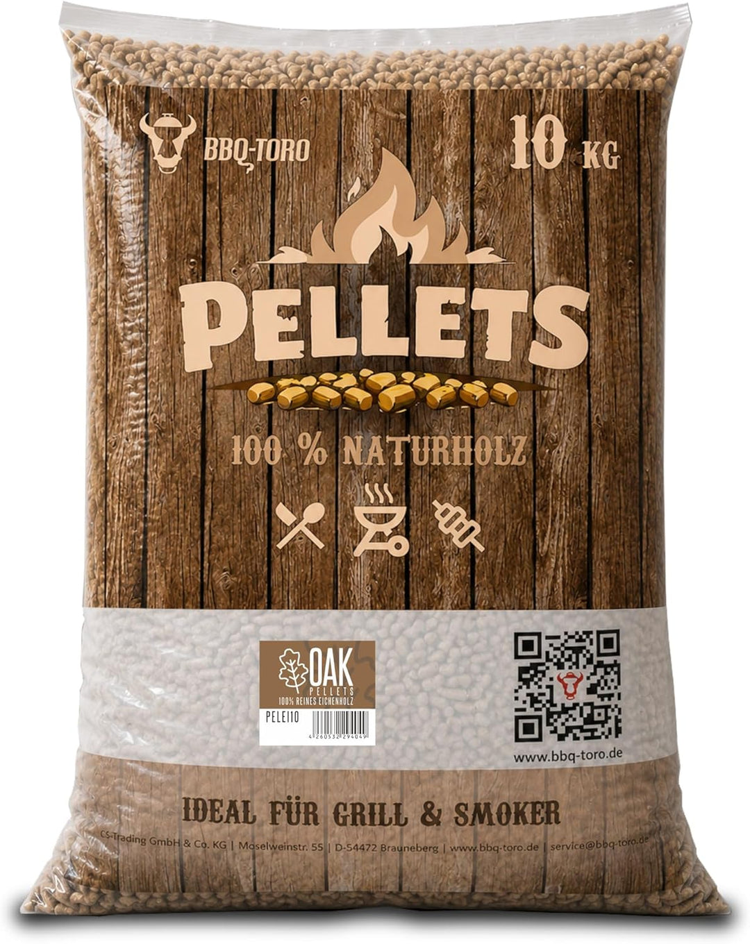 BBQ-Toro Grillpellets Eiche aus 100% Eichenholz | Eichenpellets für Grill, Smoker, Pellet-Pizzaofen