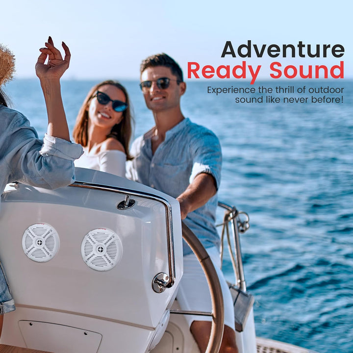 Pyle Dual 7.7'' Water Resistant Marine Speakers, 2-Way Full Range Stereo Sound, 280 Watt, White (Pai