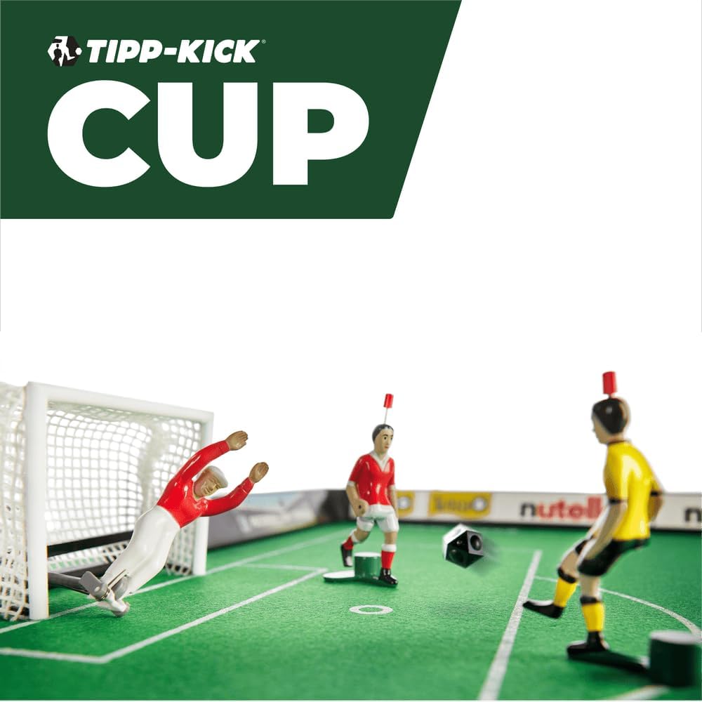 TIPP-KICK Cup 108x71 cm mit Bande – Das spielfertige Set mit 2X Spieler, 2X Torwart, 2X Netztor, 2X