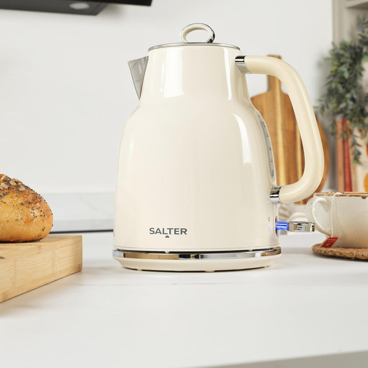 Salter Retro Creme Wasserkocher - 1,7L, 360°-Basis, abnehmbarer Kalk-Filter, Flaches Heizelement, Tr