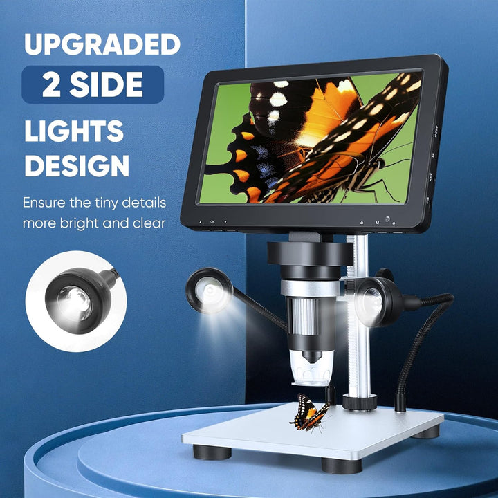 Professionelles Mikroskop 7 Zoll 1200 x 12 MP Digitales Mikroskop mit drehbarem HD-Display/8 LED-Leu