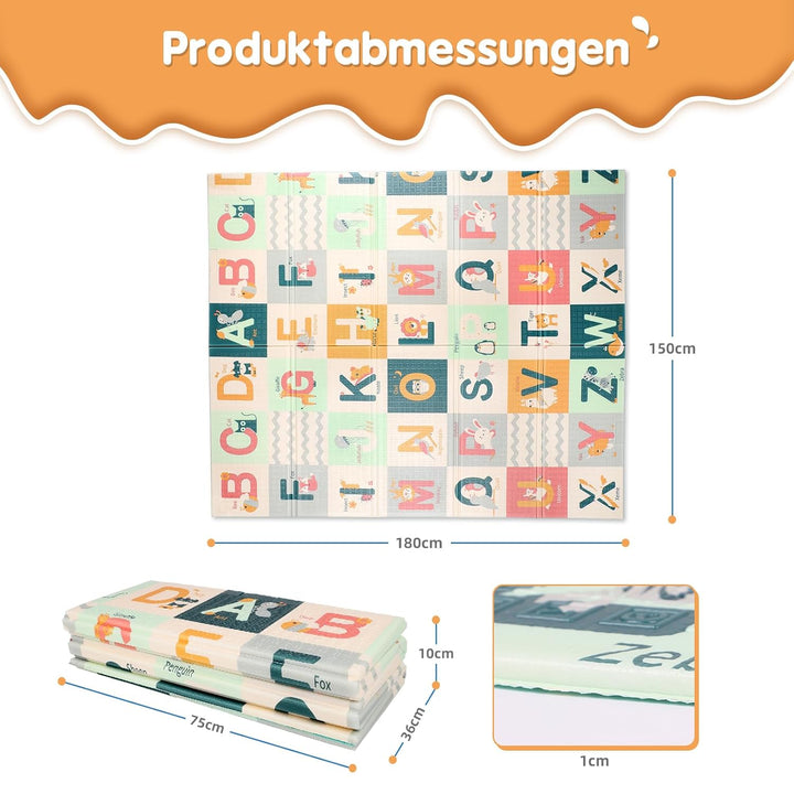 Dripex Krabbelmatte Baby Faltbar 150x180x1 cm Kinder Spielmatte rutschfeste Krabbeldecke Wendbar Gro