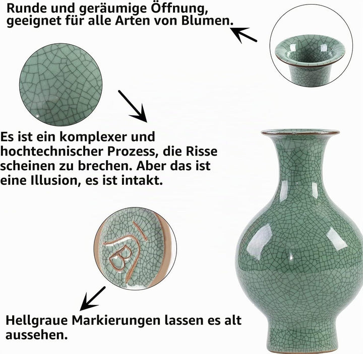 Chinesische Keramikkunst, handgefertigt, antike Eisriss-Glasur, grosse Porzellan-Blumenvase für Heim