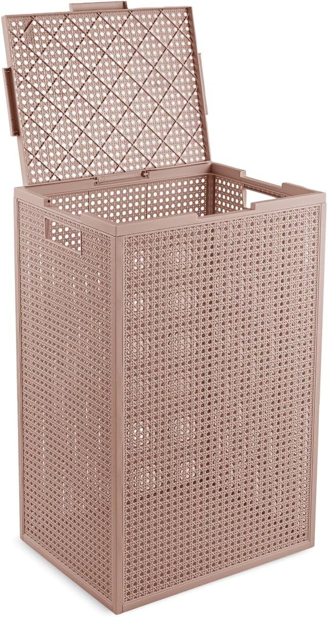 Curver Kaya Wäschekorb mit Deckel – 2er-Set – je 60 Liter – 38×29×58,5 cm – Warm Taupe – aus 70% rec
