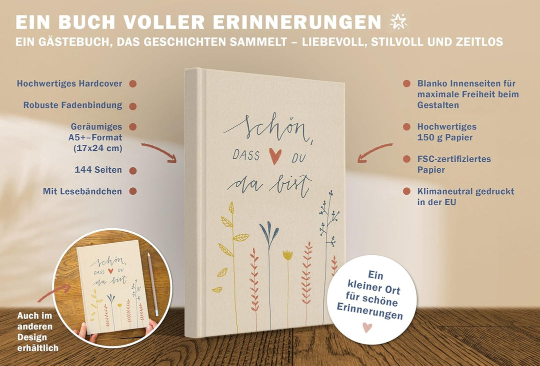 Eine der Guten Gästebuch für Hochzeit, Geburtstag und Ferienwohnung, Creme | 144 blanko Seiten, Hard