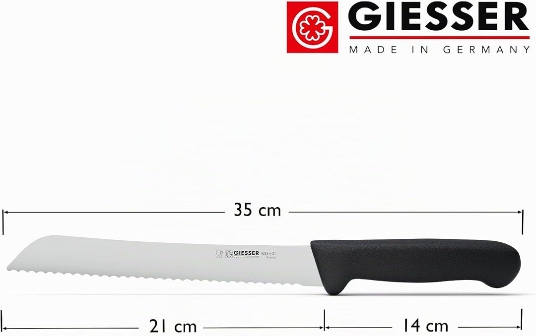 Giesser seit 1776 - Made in Germany - Brotmesser schwarz, Basic Black, Klinge 21 cm, Wellenschliff,