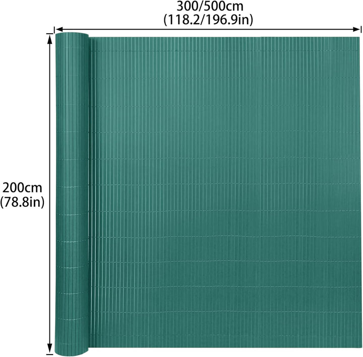 PVC Sichtschutzmatte Sichtschutzzaun 200x500CM, Grün, Outdoor Sichtschutz mit verstärkten Lamellen,