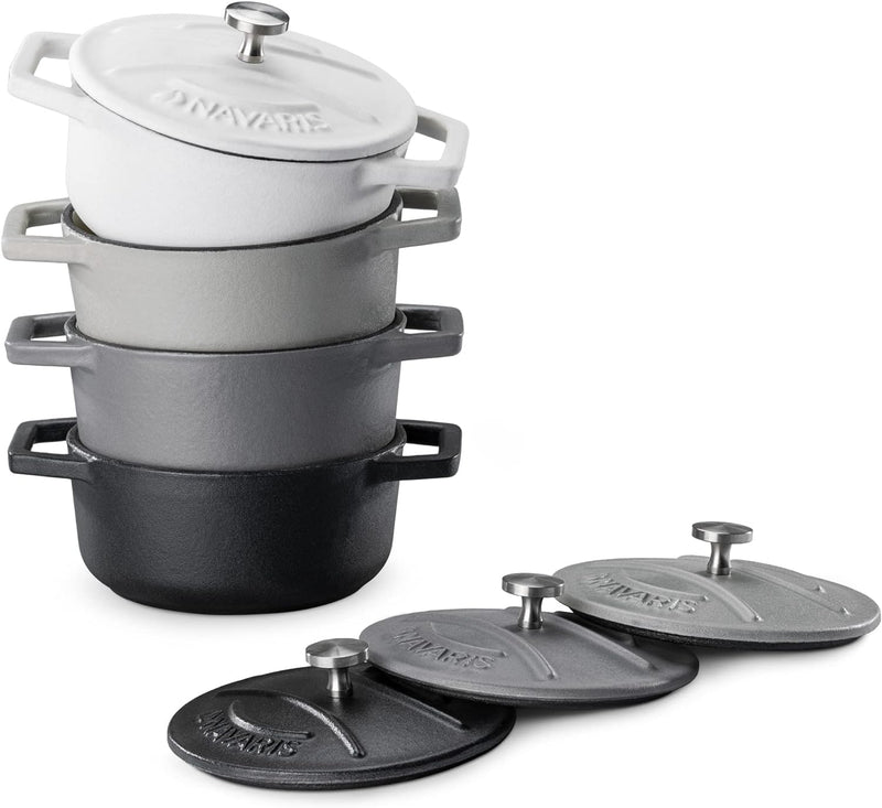 Navaris Mini Cocotte Topf Set - 4x Bratentopf klein mit Deckel - Bräter Gusseisen ofenfest - Braeter