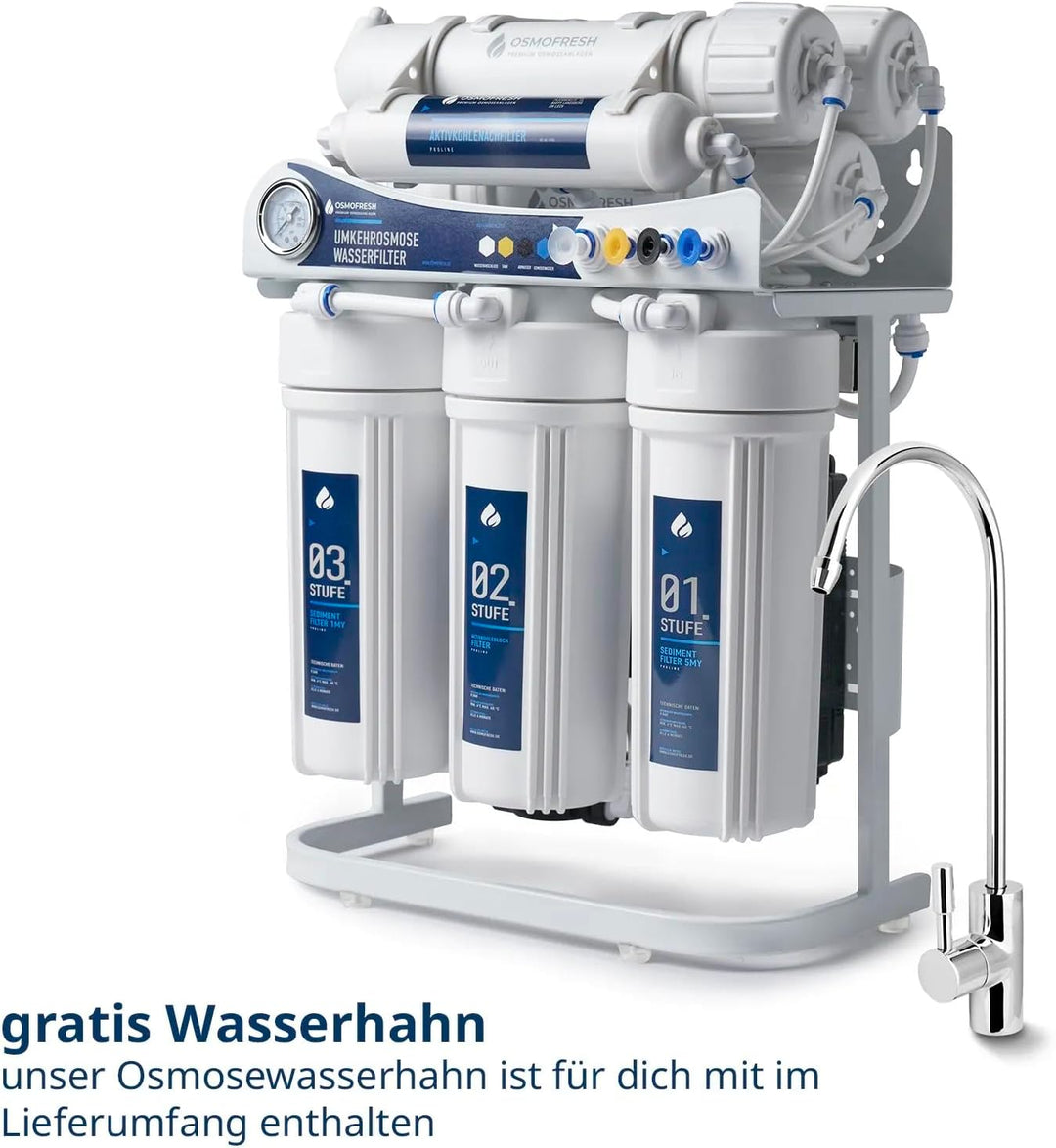 OsmoFresh Osmoseanlage Proline X3 | 750 GPD | 1,8 l/min | 115 l/h | Premium Osmosehahn GRATIS | vom