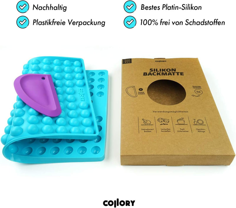 Collory Grosse Halbkugel (2cm) Silikon Backmatte und Teigschaber Set, DIY Hundekekse, Pralinen und B