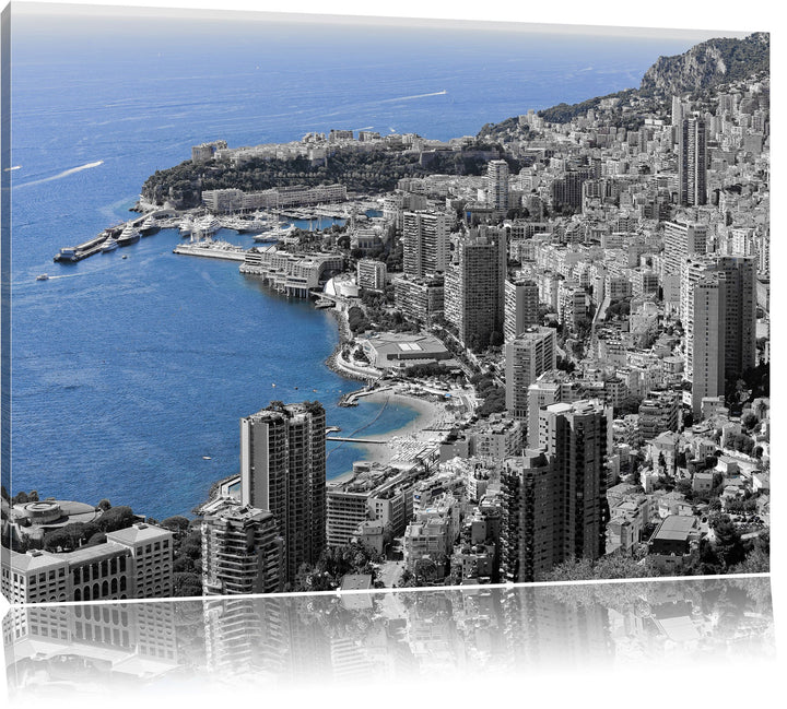 Pixxprint Blick auf das prächtige Monte Carlo Schwarz/Weiss, Format: 100x70 auf Leinwand, XXL riesig