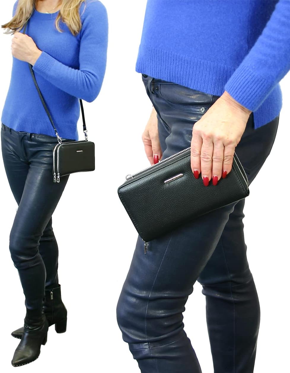 Jennifer Jones - Echt Leder Handtasche mit Handyfach - 2in1 Handytasche & Geldbörse mit RFID-Schutz