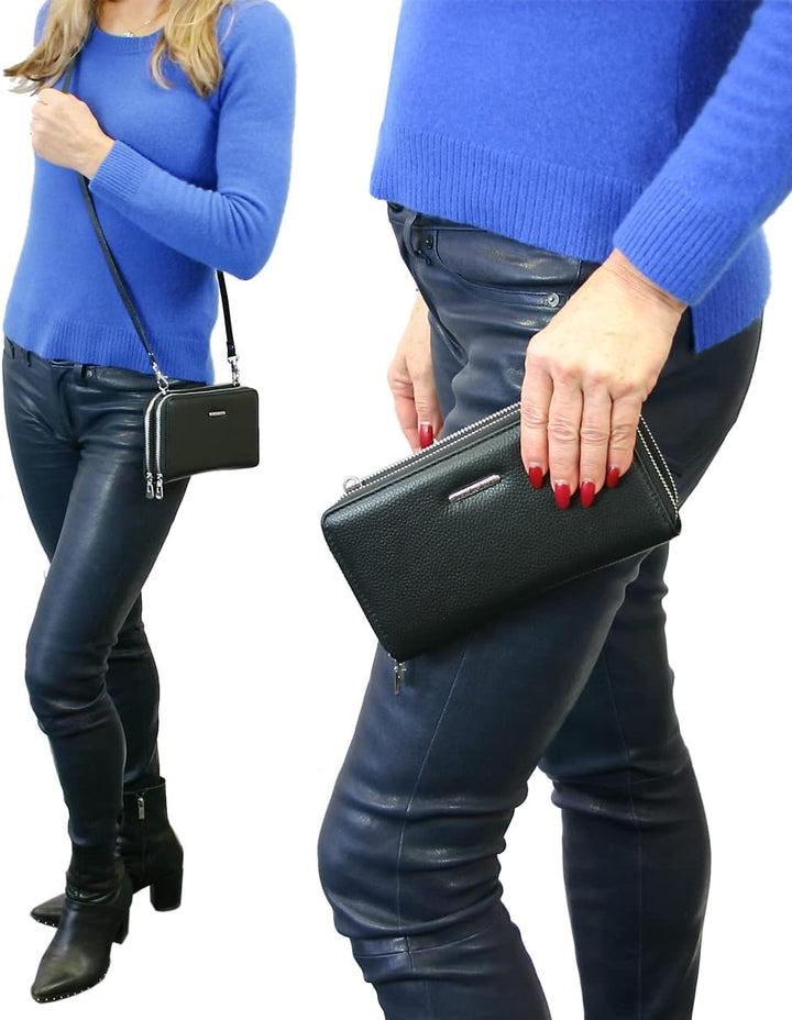 Jennifer Jones - Echt Leder Handtasche mit Handyfach - 2in1 Handytasche & Geldbörse mit RFID-Schutz