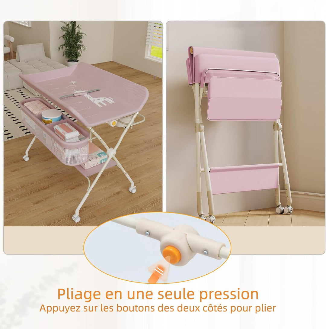 OHMG Baby Wickelkombi Mobiler Bade-Wickeltisch faltbar,klappbare Wickelkommode mobiler,Wickeltisch m