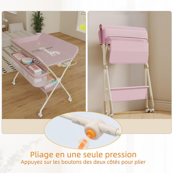 OHMG Baby Wickelkombi Mobiler Bade-Wickeltisch faltbar,klappbare Wickelkommode mobiler,Wickeltisch m
