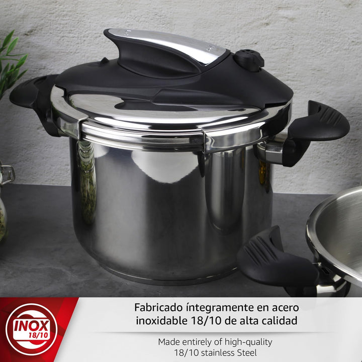 Magefesa Nova - Schnellkochtopf 4 + 6L, Edelstahl 18/10, Drucksensor, Einfaches und Komfortables Sch