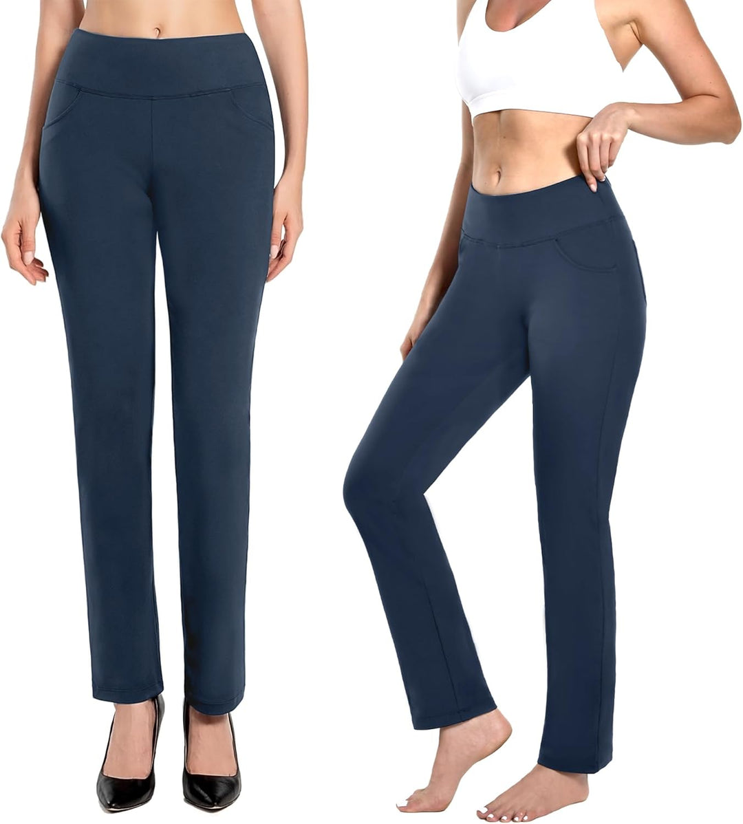MOVE BEYOND Hose Damen High Waist mit Geradem Bein Stretch Hose Damen Für Yoga Business Sport Outdoo