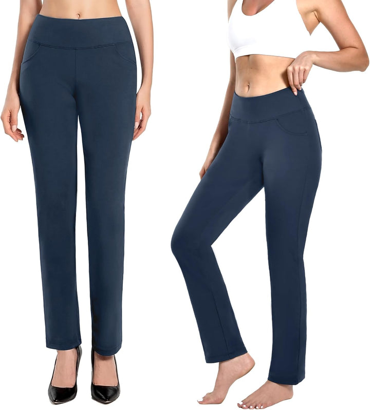 MOVE BEYOND Hose Damen High Waist mit Geradem Bein Stretch Hose Damen Für Yoga Business Sport Outdoo