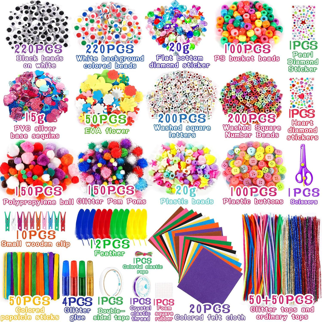 Purpledi 3300+ Stück Bastelsets für Kinder Bastelmaterial in Bastelkoffer, DIY Bastelzubehör Bastelb