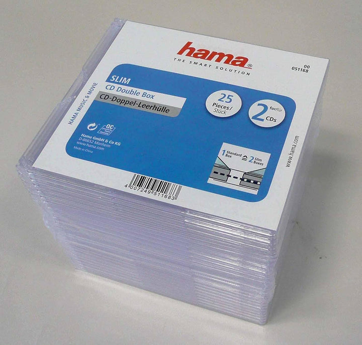 Hama CD-Doppelhüllen-Box im Super-Slim-Design für 50 CDs/DVDs/Blu-Rays, 25er-Pack, transparent Singl