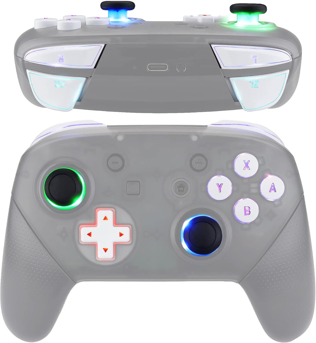 eXtremeRate DTFS LED Tasten Set für Switch pro Controller, 9 Farb-Modi 6 Separat-Tasten-Bereiche Con