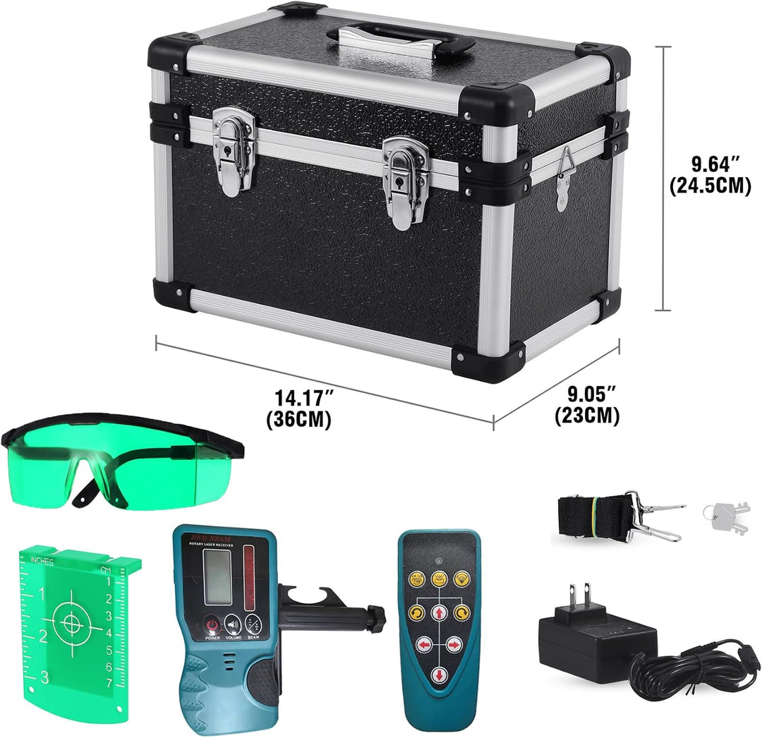 Grünstrahl 360° Rotationslaser IP54, Komplettset mit Stativ &amp; Stab - Blau Grün Rotationslaser mit St