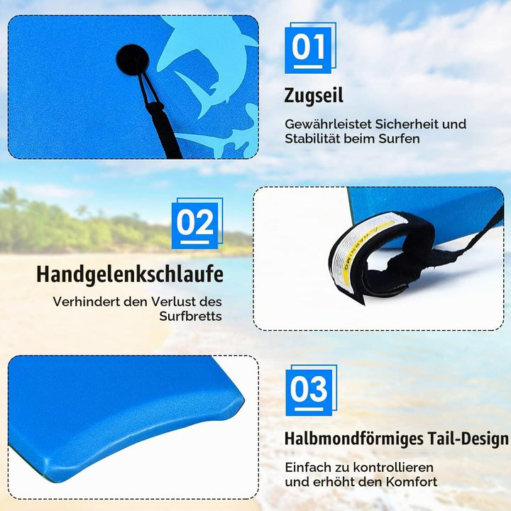 RELAX4LIFE Schwimmbrett tragbar, Schwimmboard mit Halteleine, Rutschfestes Surfbrett für Kinder &amp; Er