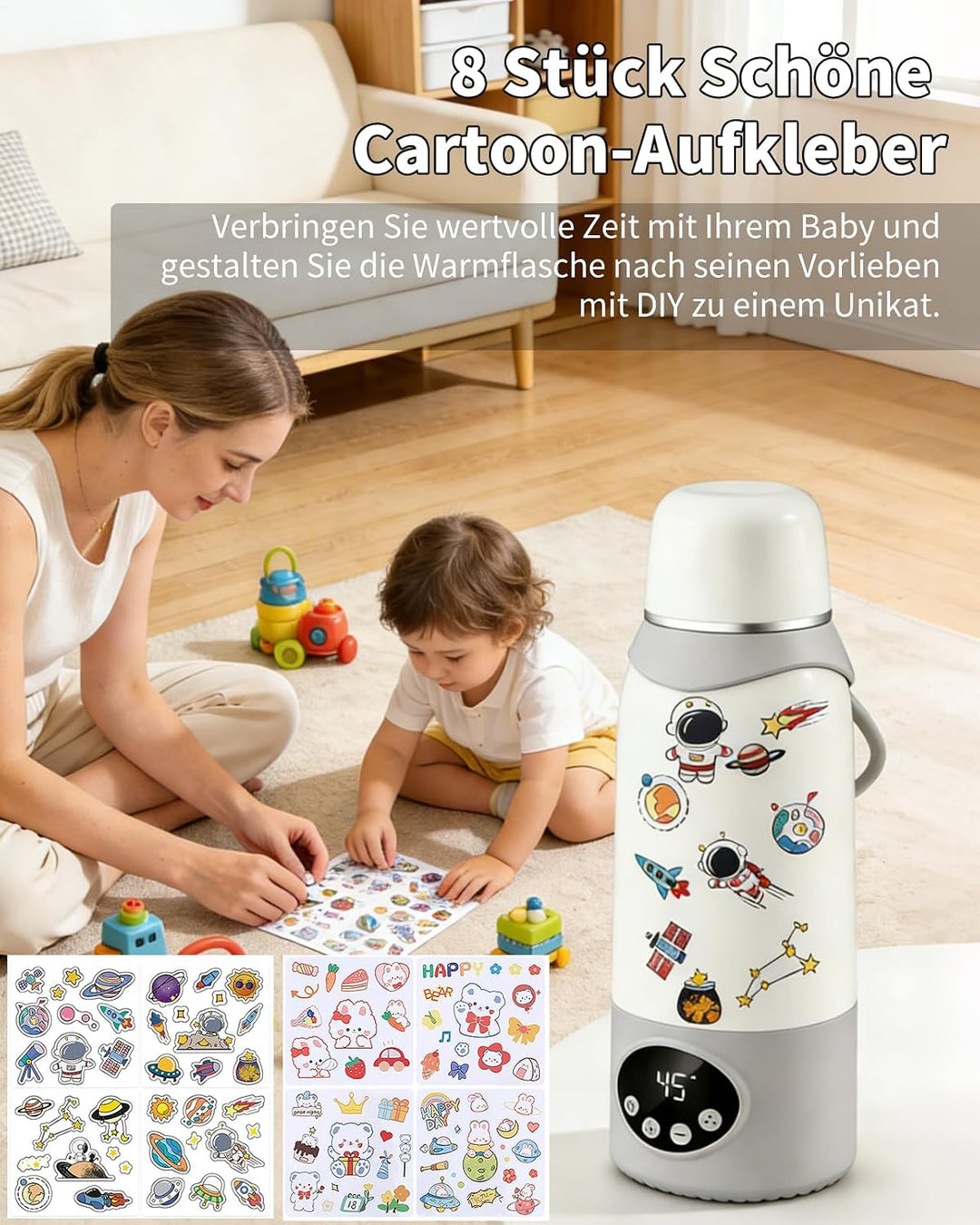 2-in-1 Reisewasserkocher &amp; Tragbarer Babyflaschenwärmer mit 500 ml, 12000 mAh Akku, 37–100 °C Präzis