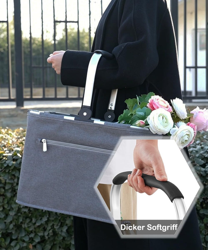 30L Tragekorb Faltbar Einkaufskorb Gross Picknickkorb mit Gepolsterten Griffen Praktischer Klappkorb