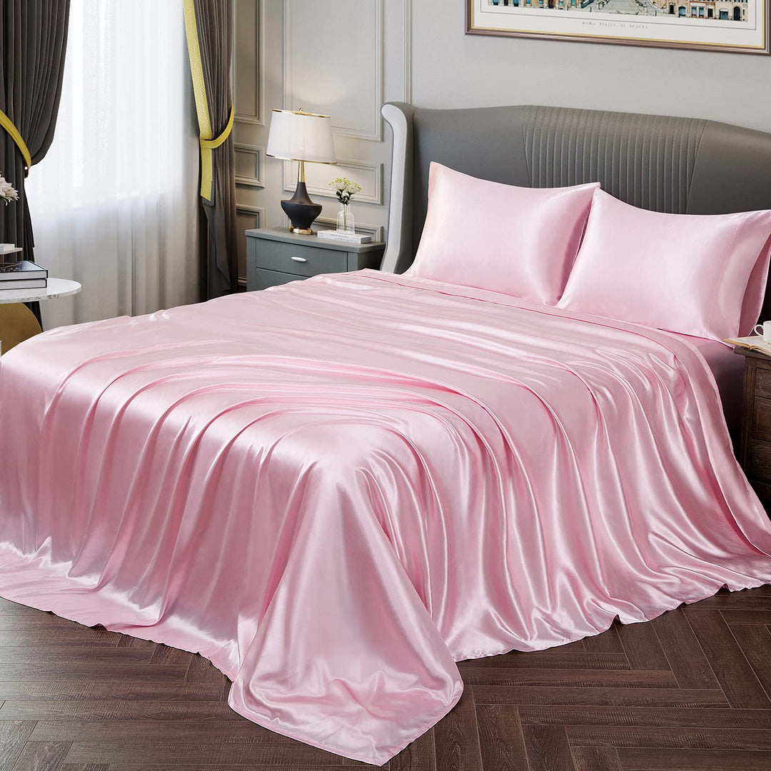 Vonty Satin-Bettlaken in voller Grösse, seidig weiches Satin-Bettlaken-Set, 1 Spannbetttuch mit tief