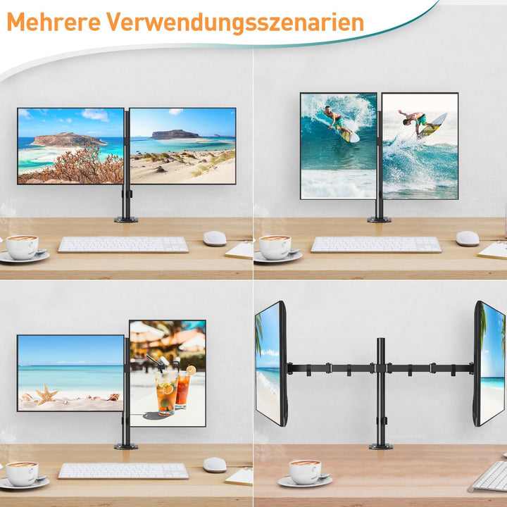 ELIVED Monitor Halterung 2 Monitore für 13-32 Zoll LED/LCD Bildschirm von VESA 75/100, Dual Monitor