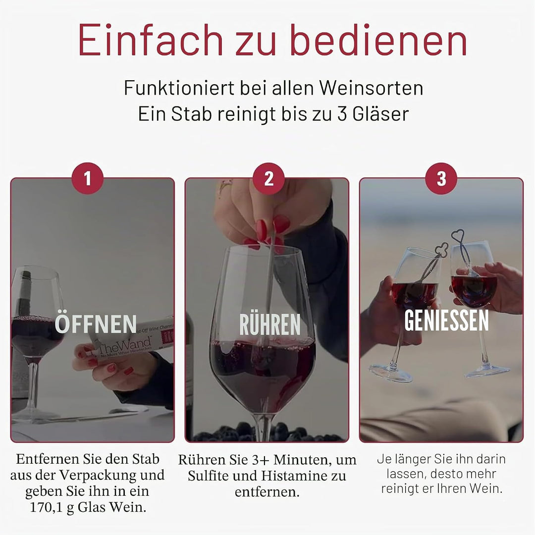 PureWine Weinfilter „The Wand“ mit Weinglas-Anhänger | Entfernt Histamine & Sulfite – Weniger Kopfsc