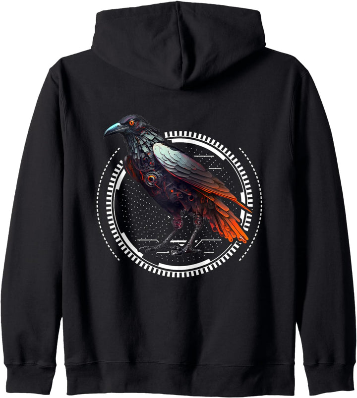 Roboter Raben Outfit Futuristischer Rabe Design Retro Vogel Kapuzenjacke
