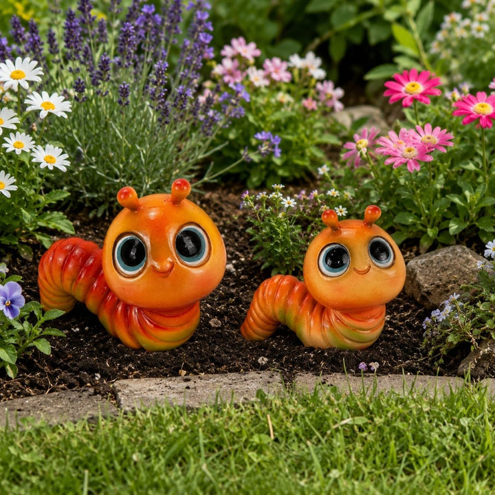 Gartenfiguren für draussen, Regenwurm, Raupe - Deko Figuren für Garten, Terrasse und Balkon - wetter