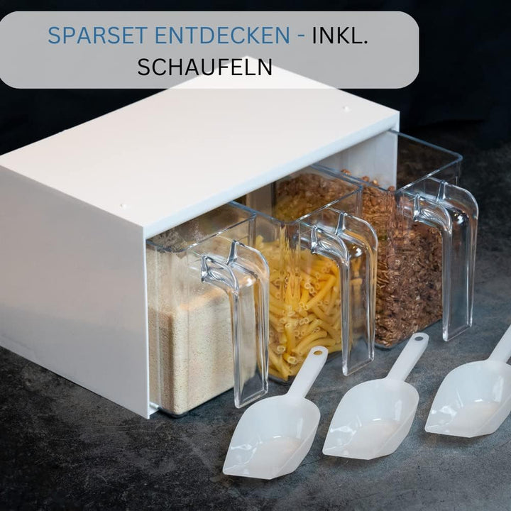 Westmark Schütten-Set, 4tlg., 1 Schüttengehäuse inkl. drei Schütten + 3 Schaufeln, Schütten-Volumen: