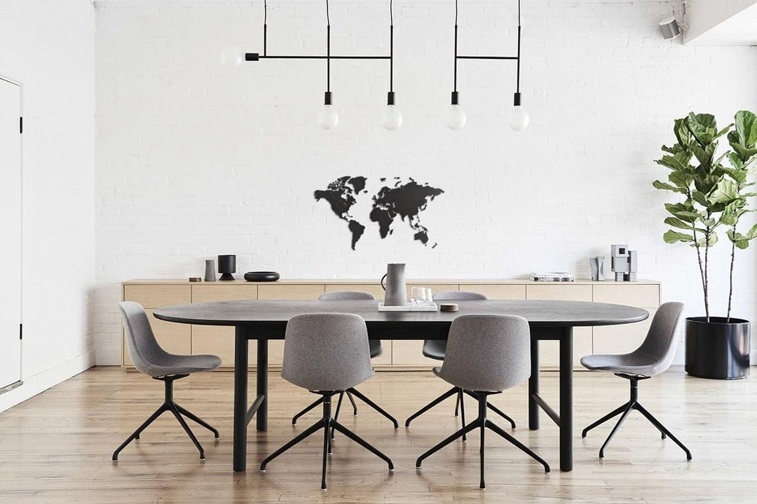 Weltkarte Holz DIY Schwarz | 90 x 54 cm Wanddeko aus FSC-zertifiziertem HDF | 48 Pins &amp; 25 Inseln zu