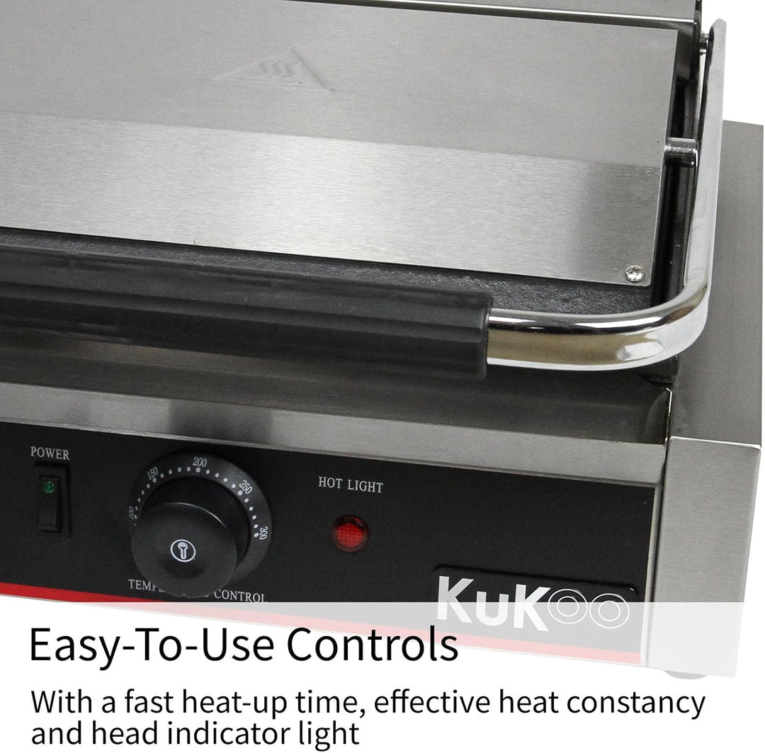 KuKoo Edelstahl Paninigrill Elektrogrill Paninitoaster Sandwichtoaster Grill Tischgrill Gerillt 2200