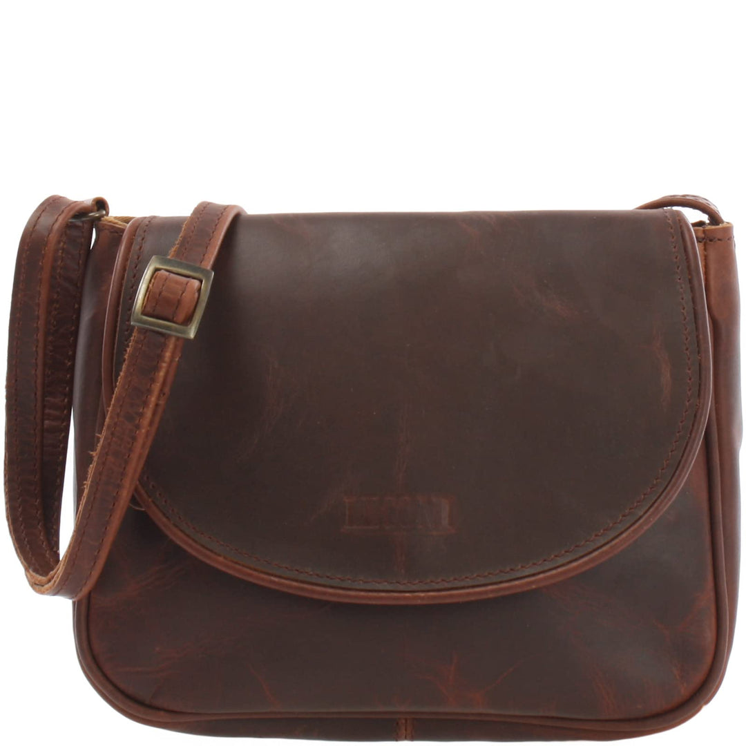 LECONI kleine Umhängetasche Damentasche Schultertasche Festivaltasche Leder 22x18x6cm LE3047 Braun –